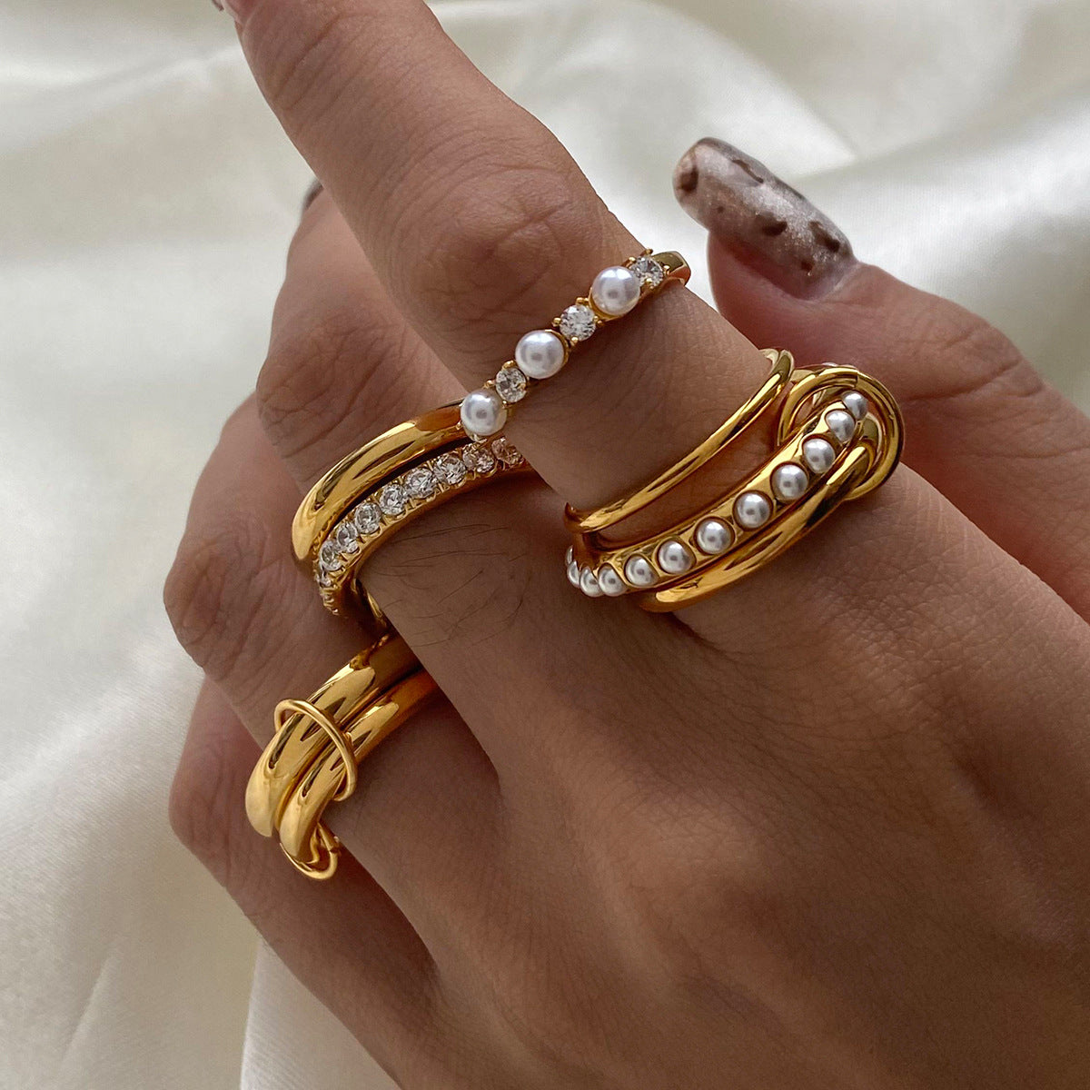 Gold Freshwater Pearl Stacked Ring – Albyn