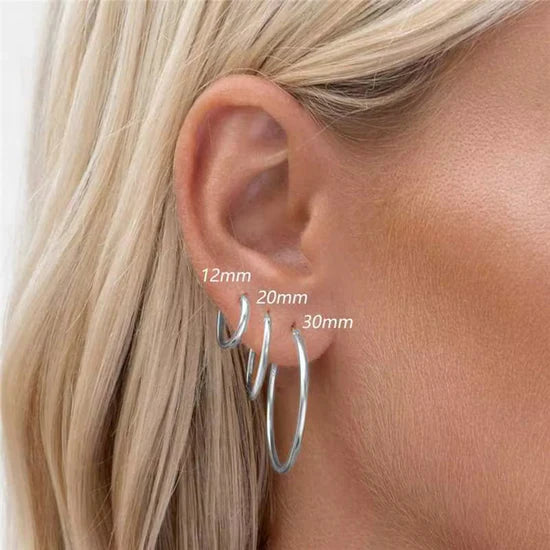 3-Piece Set Hoop Earrings  and Rhodium Finished – Constance