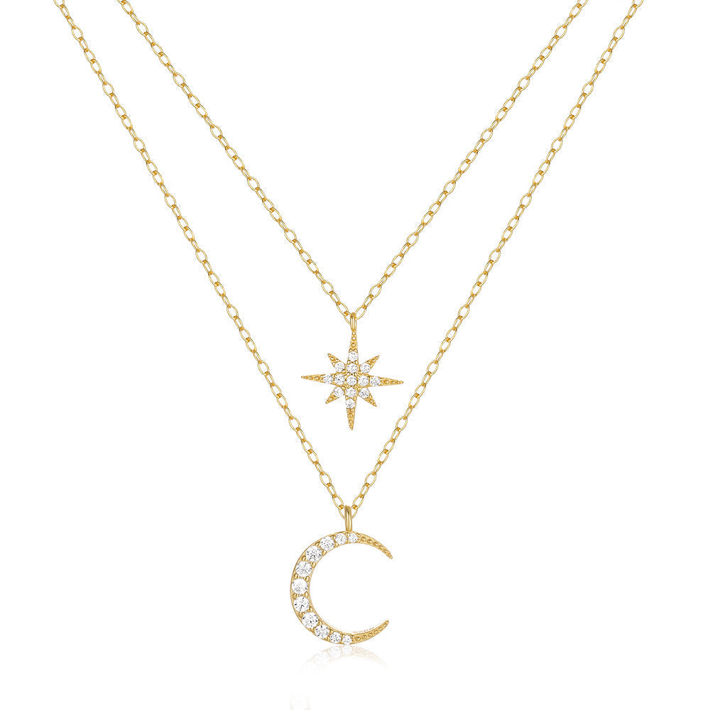 Double Layered Star and Moon Pendant Necklace - Symons