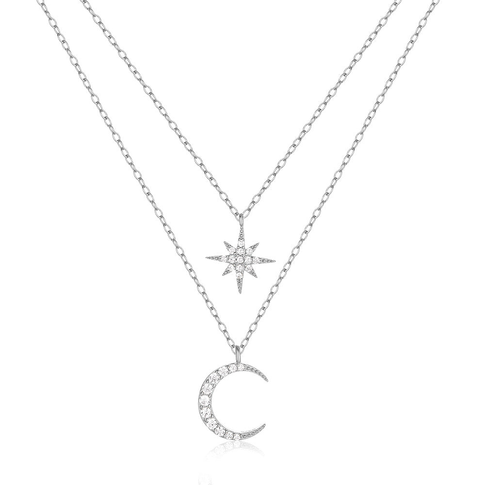 Double Layered Star and Moon Pendant Necklace - Symons