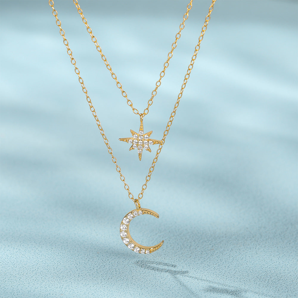 Double Layered Star and Moon Pendant Necklace - Symons