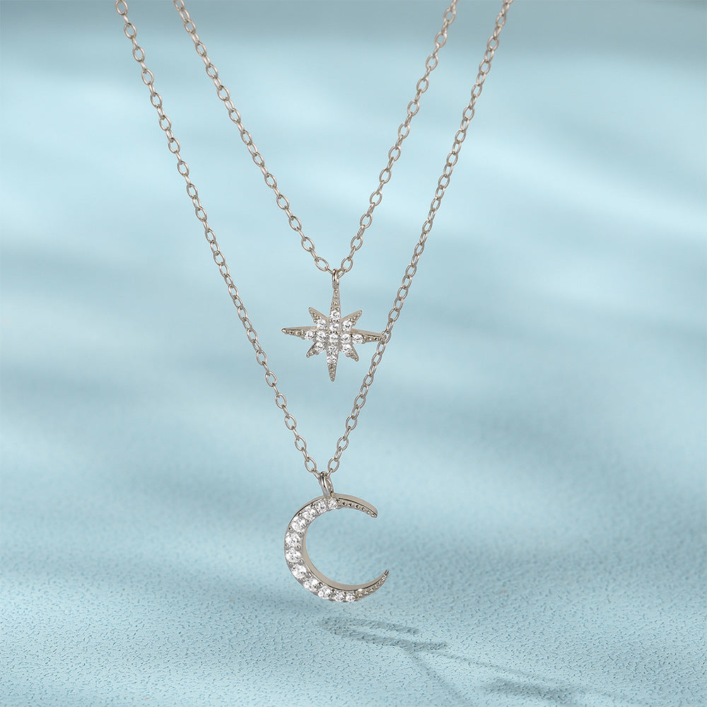Double Layered Star and Moon Pendant Necklace - Symons