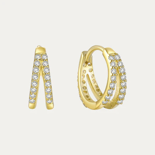 Double Row Hoop Earrings with Cubic Zirconia – Audrey