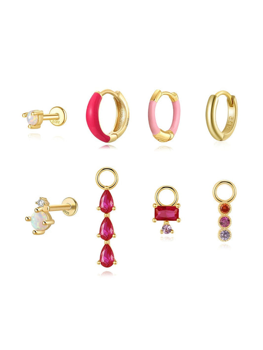 Earring Set with Pink Oil Drop Design and  Cubic Zirconia - Myrna