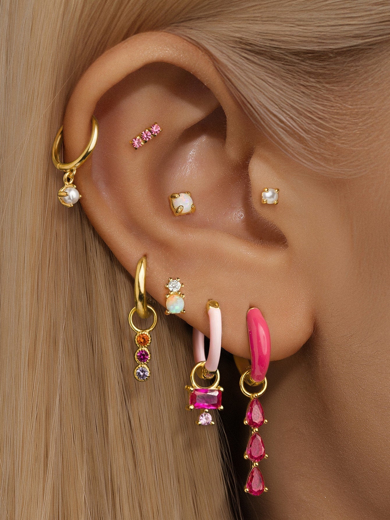 Earring Set with Pink Oil Drop Design and  Cubic Zirconia - Myrna