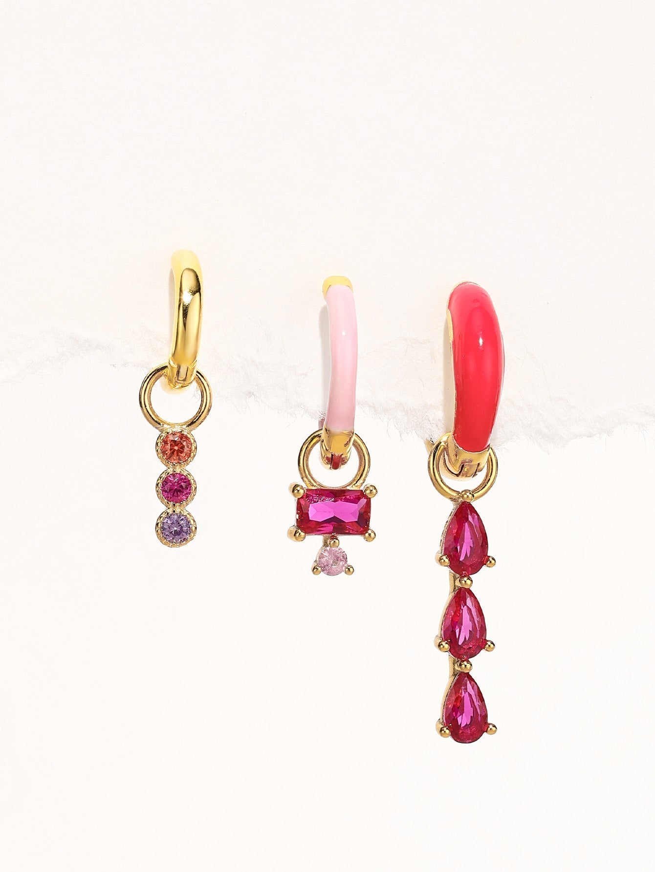 Earring Set with Pink Oil Drop Design and  Cubic Zirconia - Myrna