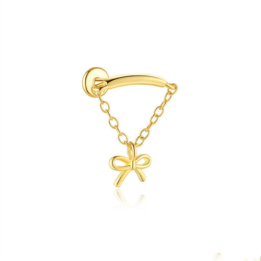 Flat Back Piercing Earring with Tassel Chain and Cubic Zirconia - Hille