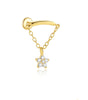Flat Back Piercing Earring with Tassel Chain and Cubic Zirconia - Hille