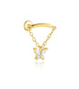 Flat Back Piercing Earring with Tassel Chain and Cubic Zirconia - Hille