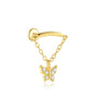 Flat Back Piercing Earring with Tassel Chain and Cubic Zirconia - Hille
