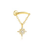Flat Back Piercing Earring with Tassel Chain and Cubic Zirconia - Hille