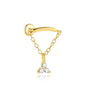 Flat Back Piercing Earring with Tassel Chain and Cubic Zirconia - Hille