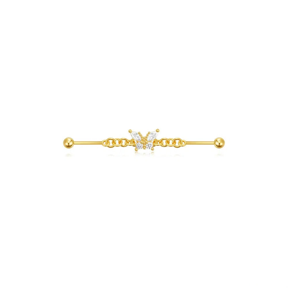 Industrial Barbell Piercing with Cubic Zirconia – Lucy