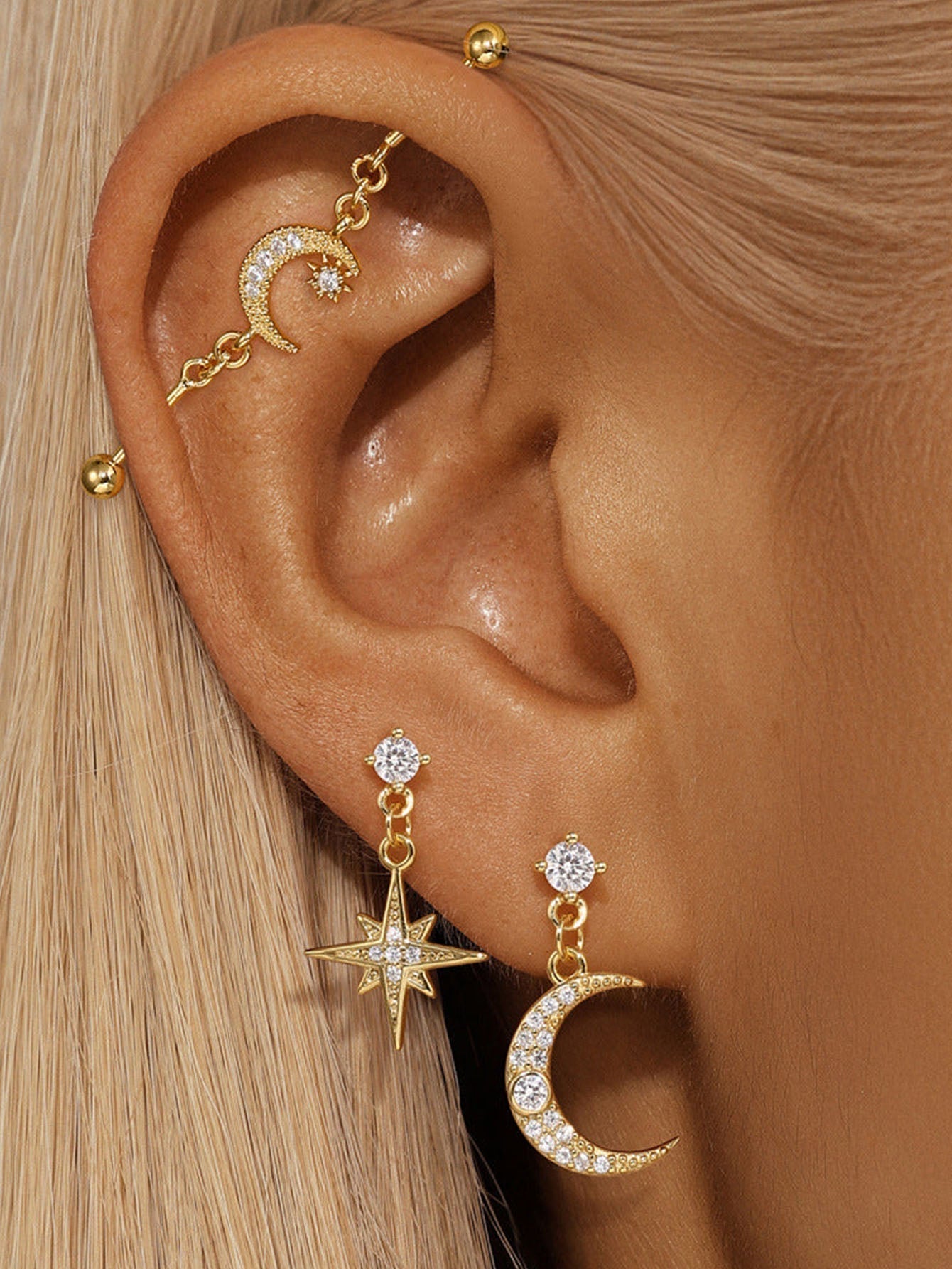 Industrial Barbell Piercing with Cubic Zirconia – Lucy