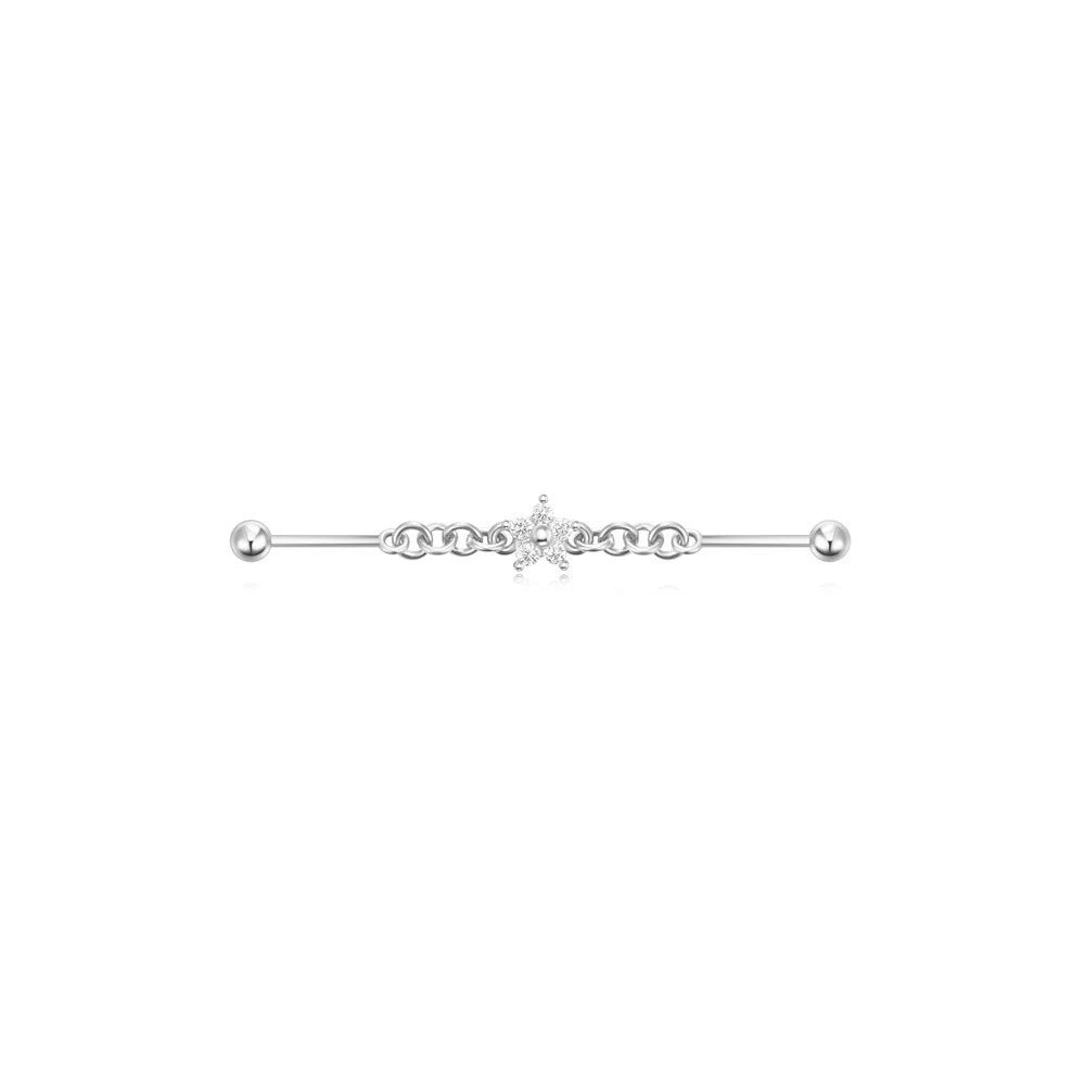 Industrial Barbell Piercing with Cubic Zirconia – Lucy