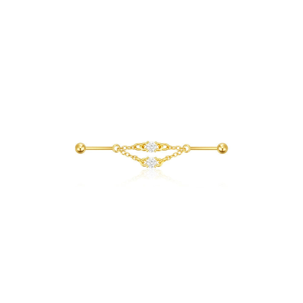 Industrial Barbell Piercing with Cubic Zirconia – Lucy