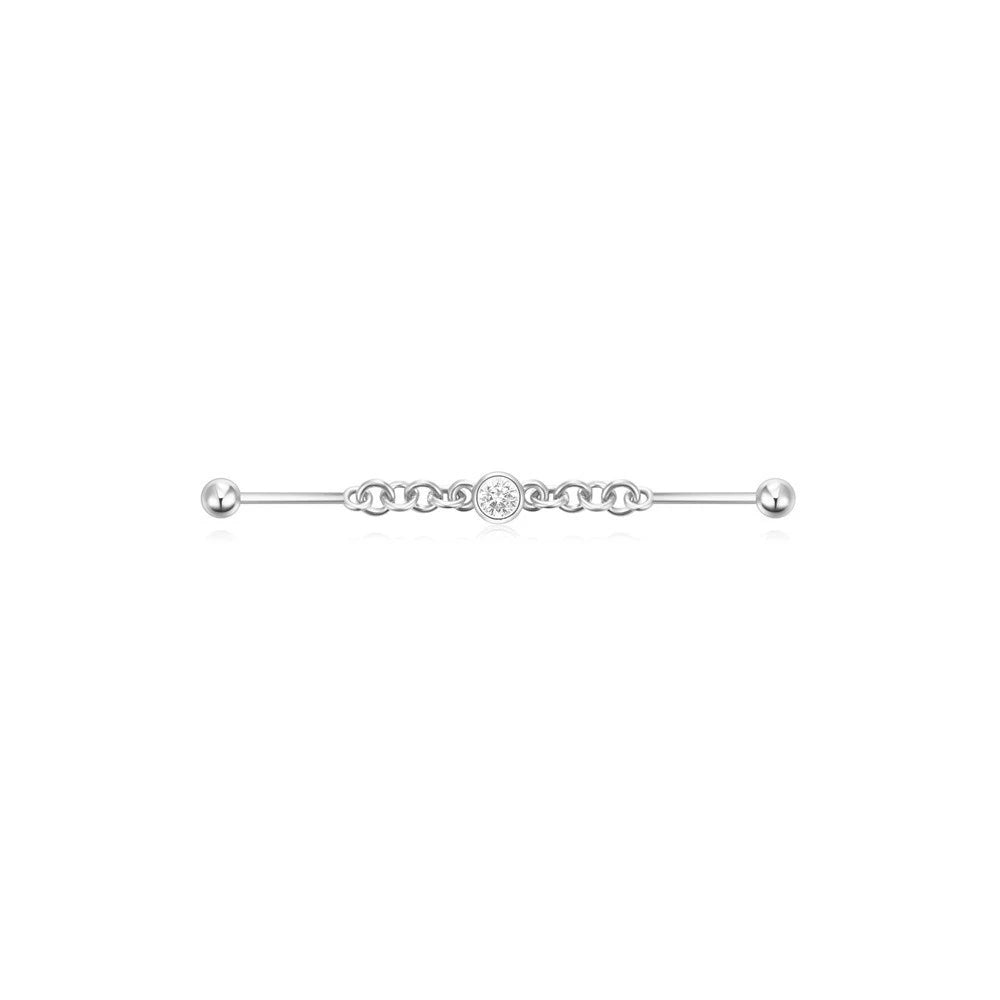 Industrial Barbell Piercing with Cubic Zirconia – Lucy