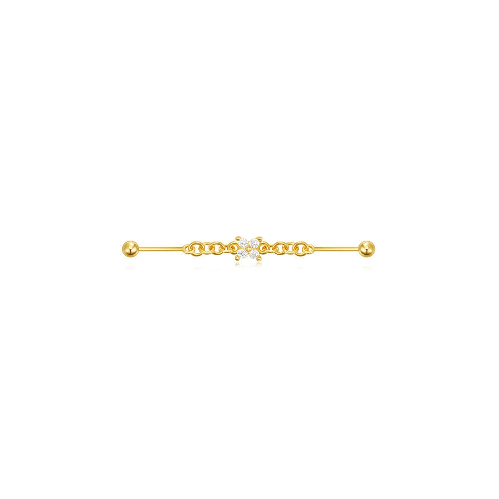 Industrial Barbell Piercing with Cubic Zirconia – Lucy