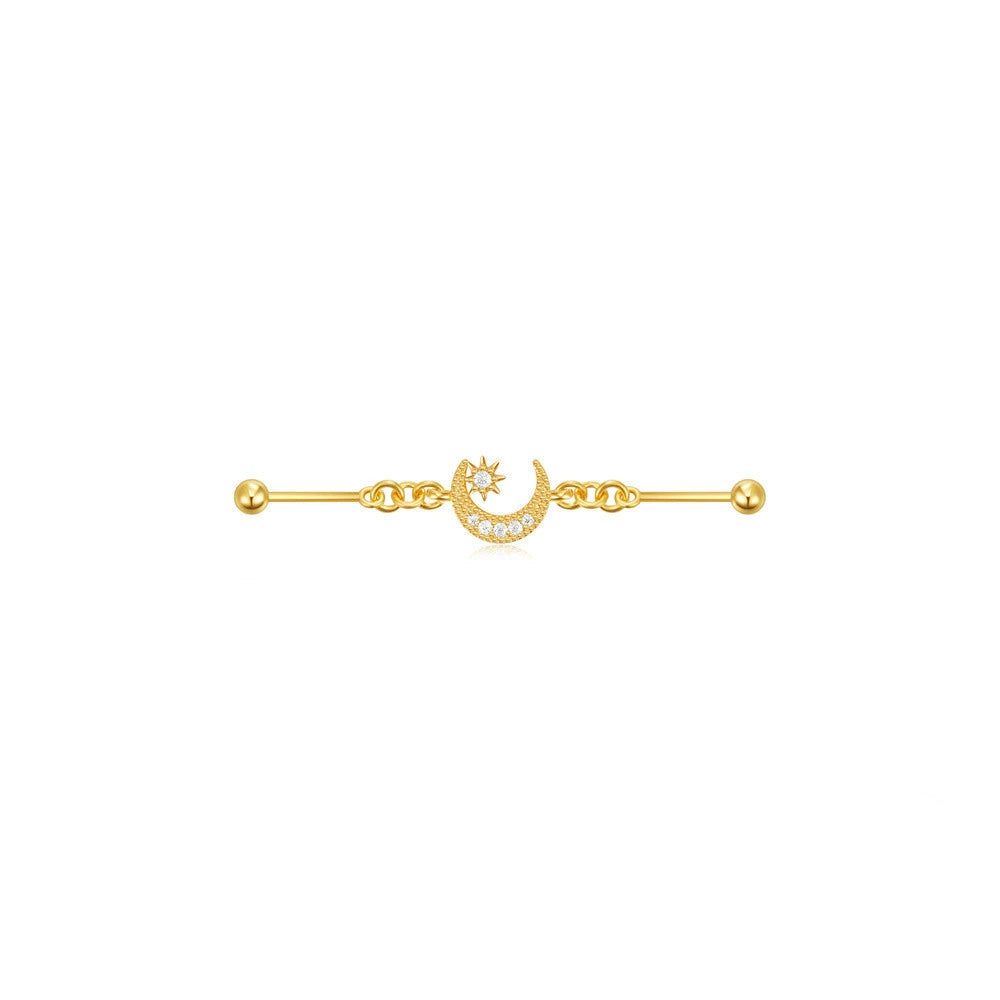 Industrial Barbell Piercing with Cubic Zirconia – Lucy