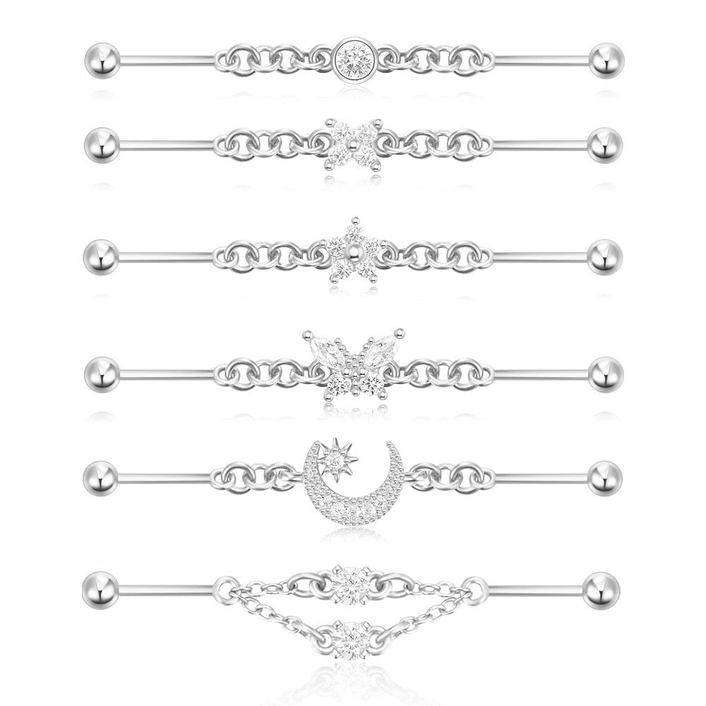 Industrial Barbell Piercing with Cubic Zirconia – Lucy