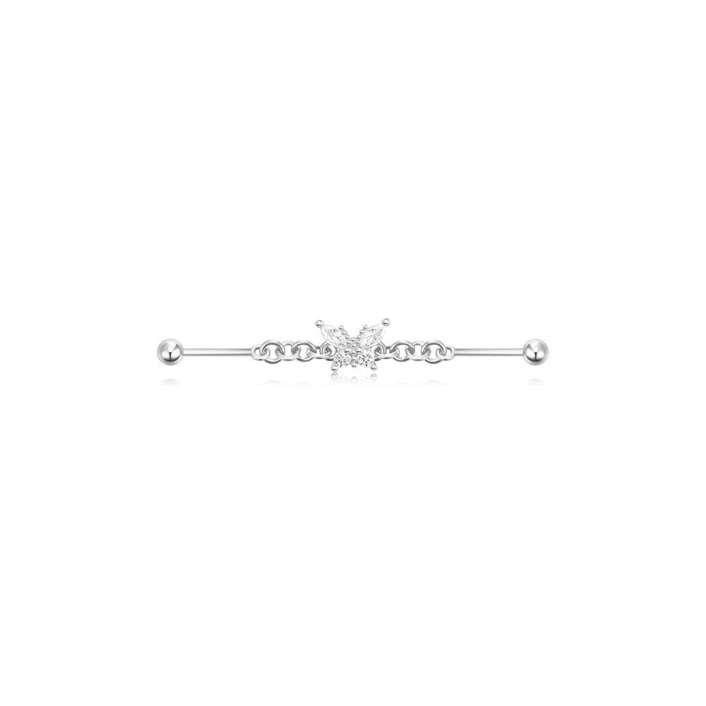 Industrial Barbell Piercing with Cubic Zirconia – Lucy