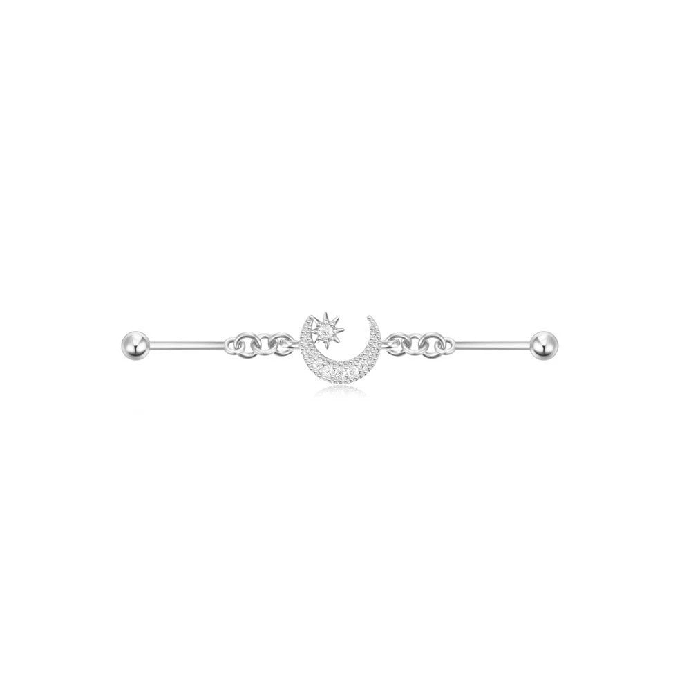 Industrial Barbell Piercing with Cubic Zirconia – Lucy