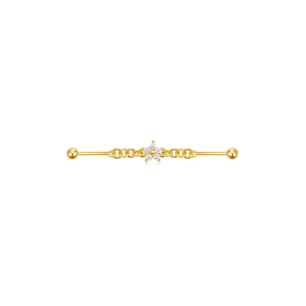 Industrial Barbell Piercing with Cubic Zirconia – Lucy