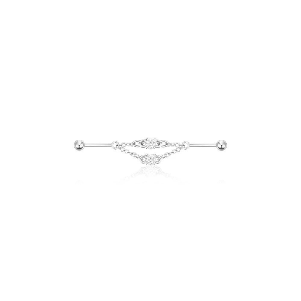 Industrial Barbell Piercing with Cubic Zirconia – Lucy