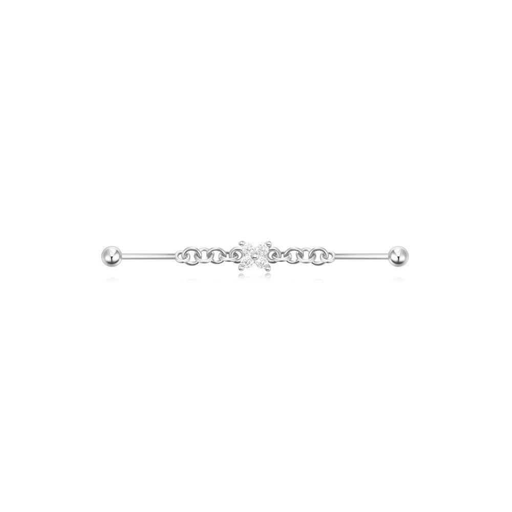 Industrial Barbell Piercing with Cubic Zirconia – Lucy