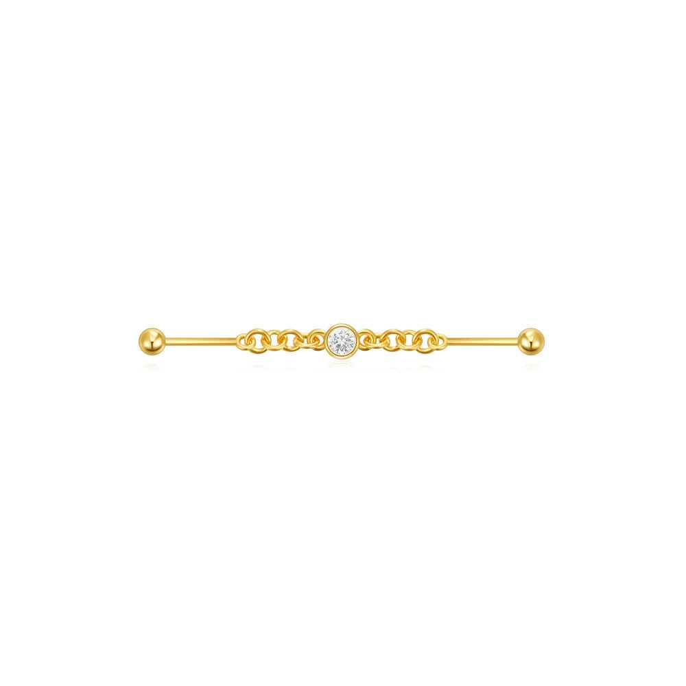 Industrial Barbell Piercing with Cubic Zirconia – Lucy
