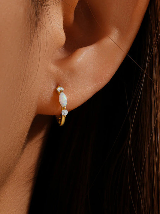 Elegant Opal Hoop Earrings with  Rhodium Finished – Eleanor