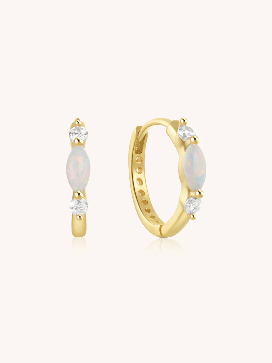 Elegant Opal Hoop Earrings with  Rhodium Finished – Eleanor