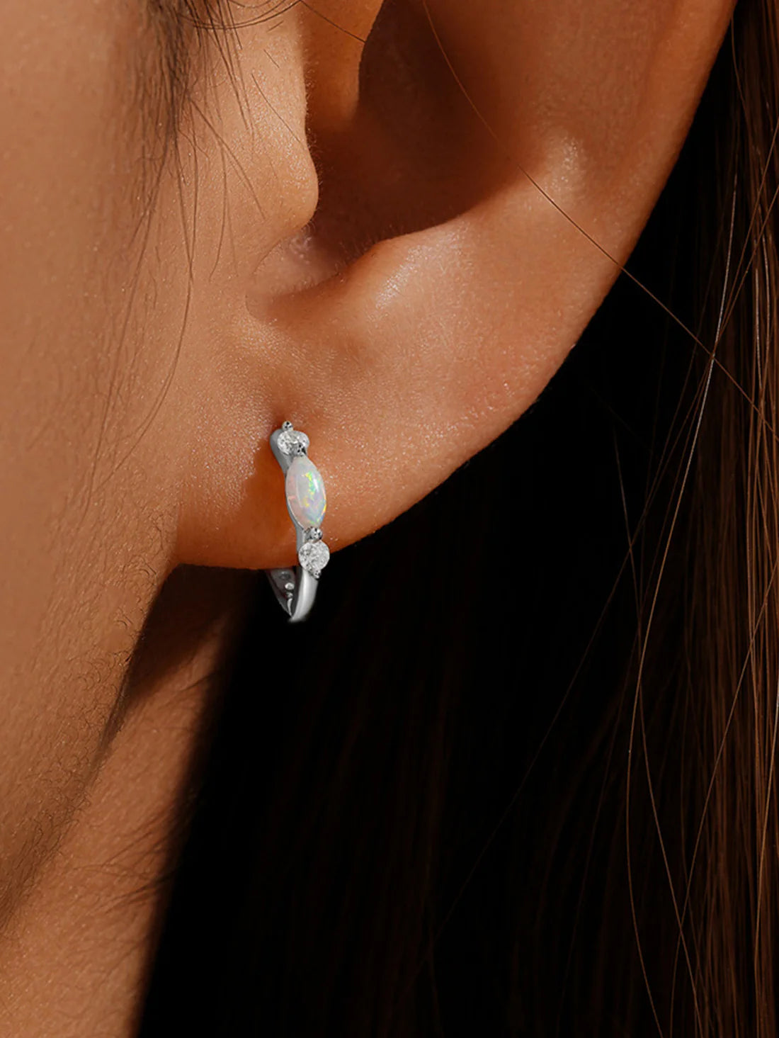 Elegant Opal Hoop Earrings with  Rhodium Finished – Eleanor