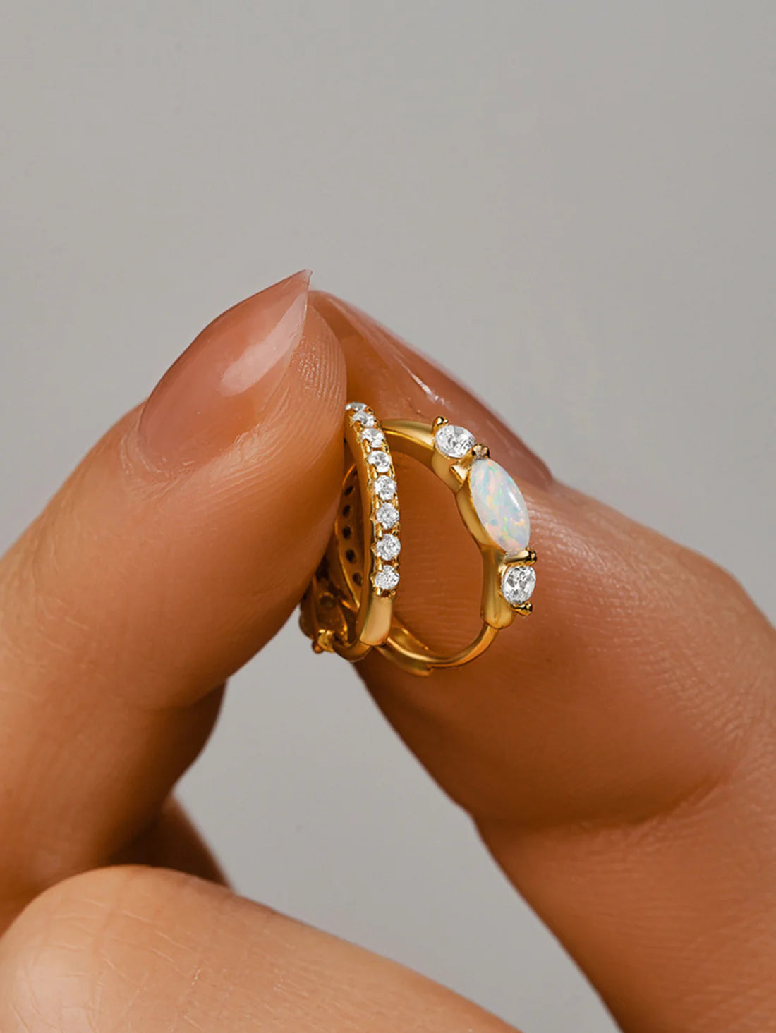 Elegant Opal Hoop Earrings with  Rhodium Finished – Eleanor