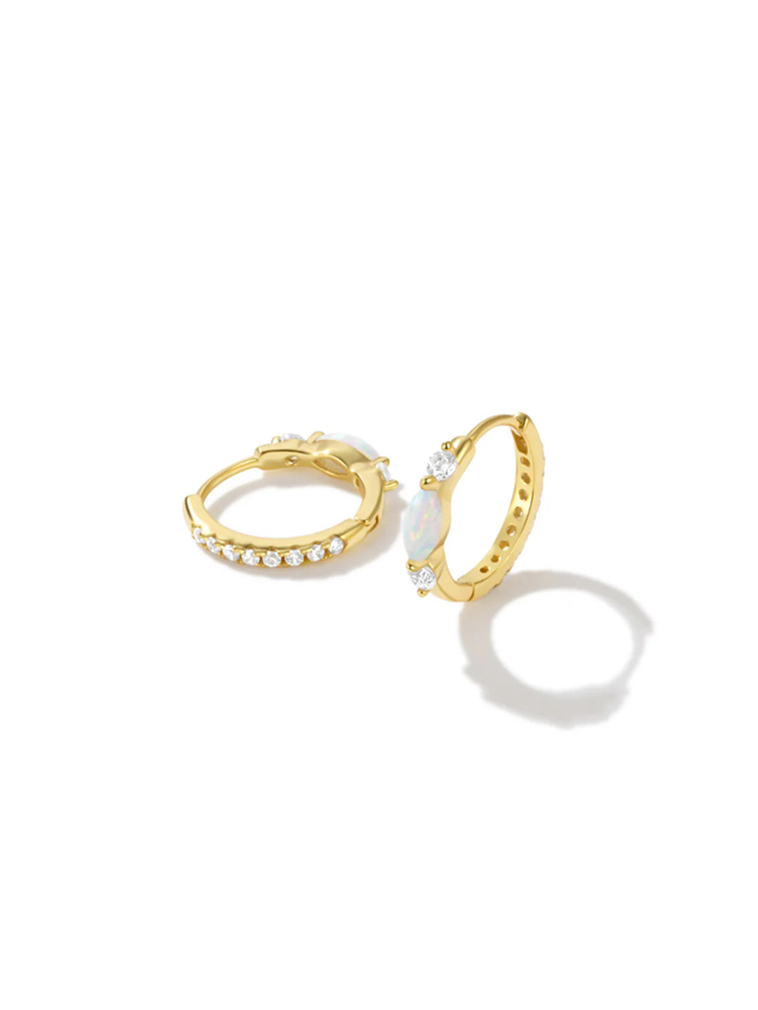 Elegant Opal Hoop Earrings with  Rhodium Finished – Eleanor
