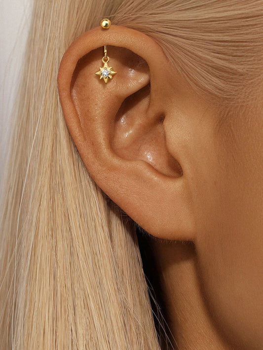 Snowflake Vertical Thread Piercing with Cubic Zirconia - Mathaye