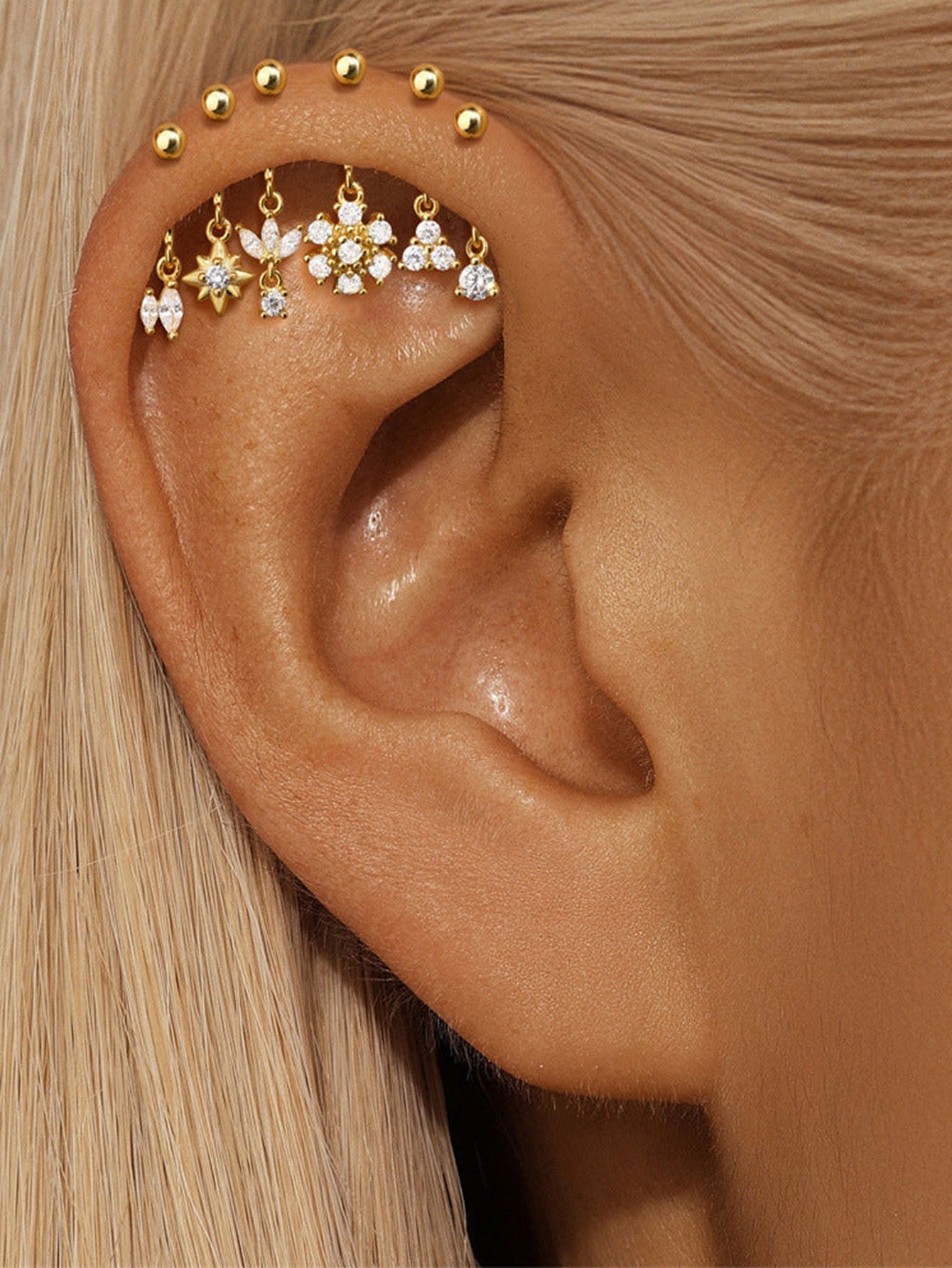 Snowflake Vertical Thread Piercing with Cubic Zirconia - Mathaye
