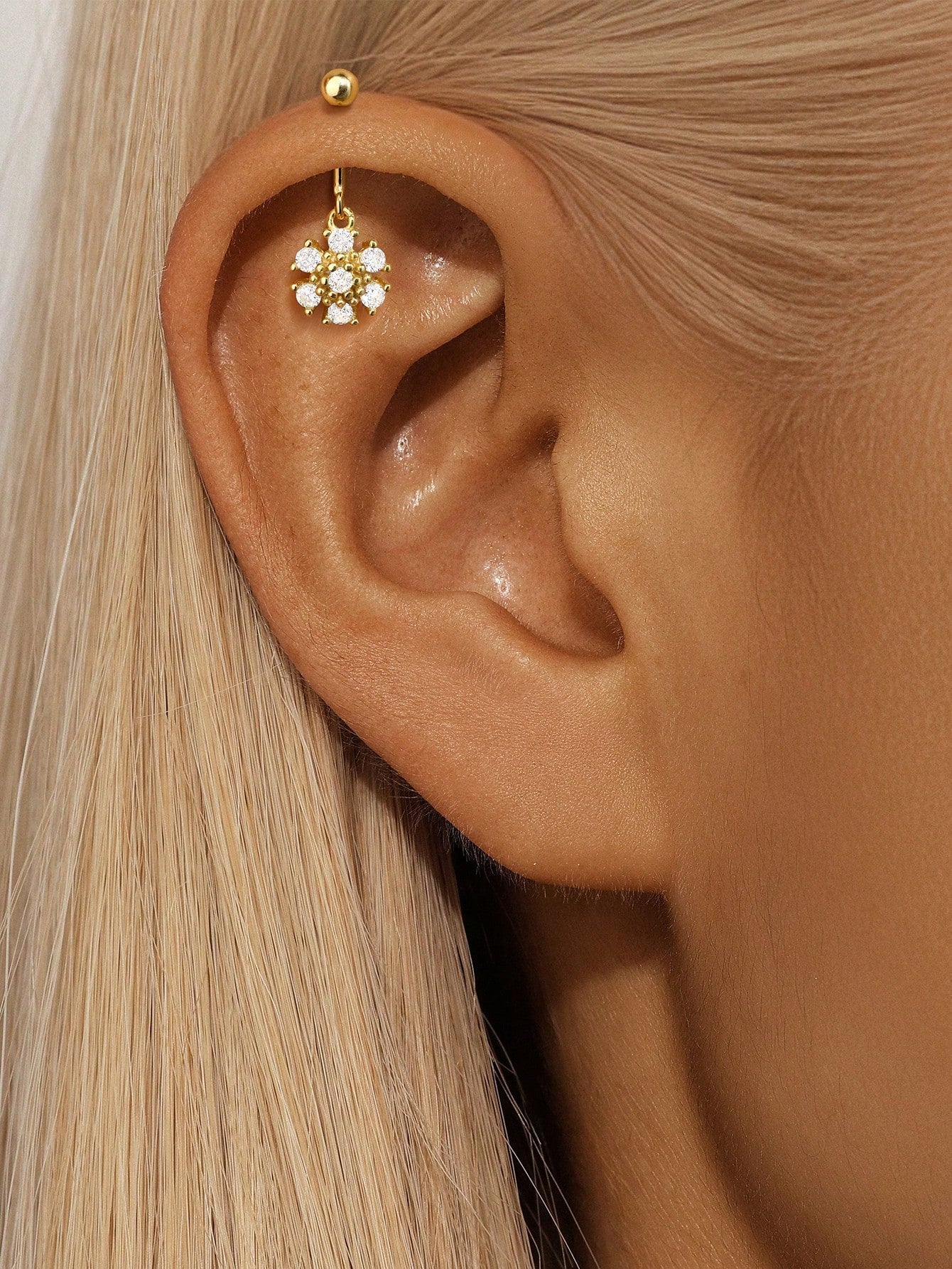 Snowflake Vertical Thread Piercing with Cubic Zirconia - Mathaye