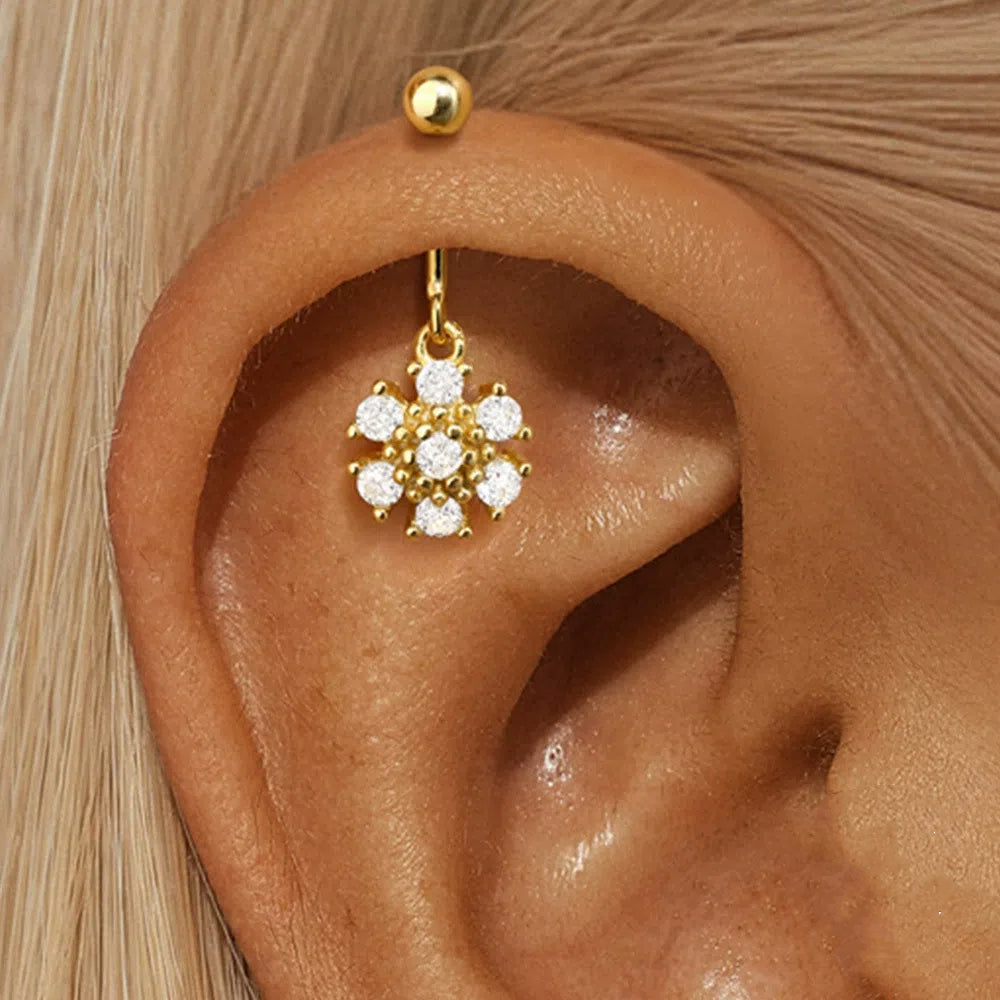 Snowflake Vertical Thread Piercing with Cubic Zirconia - Mathaye