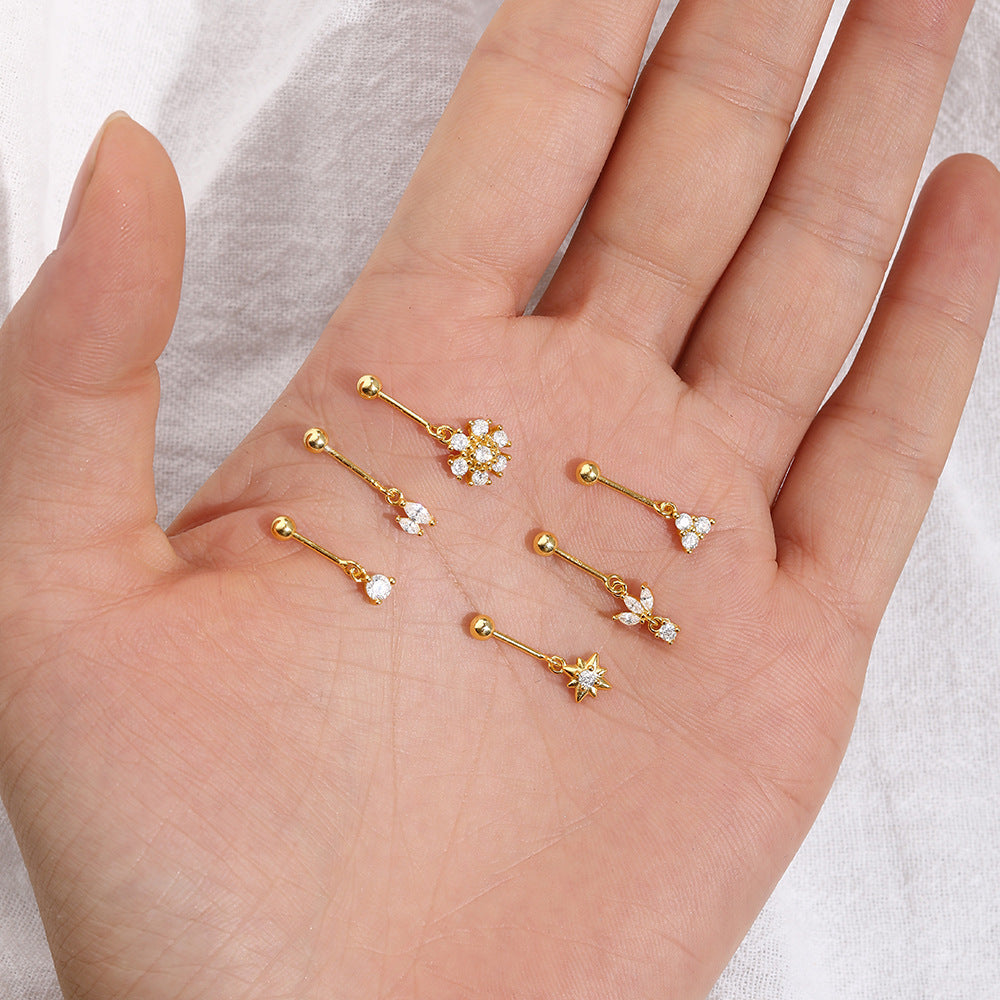 Snowflake Vertical Thread Piercing with Cubic Zirconia - Mathaye