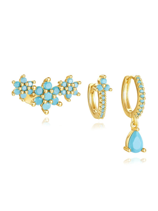 Turquoise Flower Drop Hoop Earrings – Luna