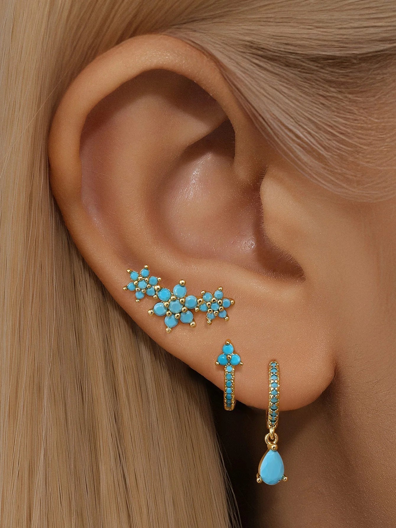 Turquoise Flower Drop Hoop Earrings – Luna