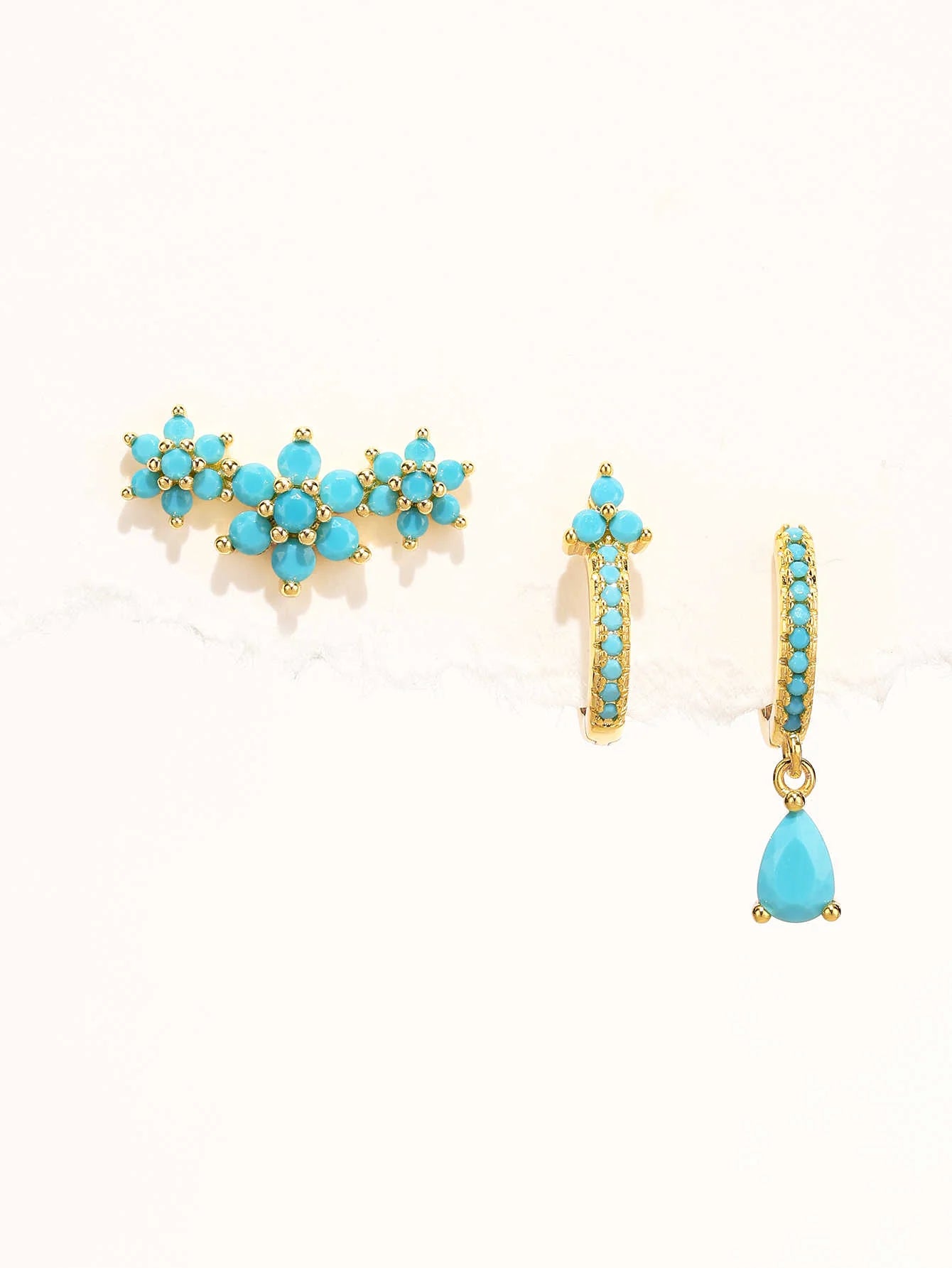 Turquoise Flower Drop Hoop Earrings – Luna