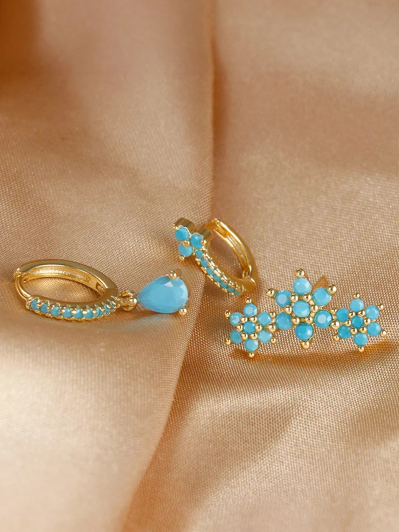 Turquoise Flower Drop Hoop Earrings – Luna