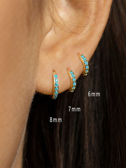 Turquoise Hoop Huggies Earrings with Dainty Design – Sleford