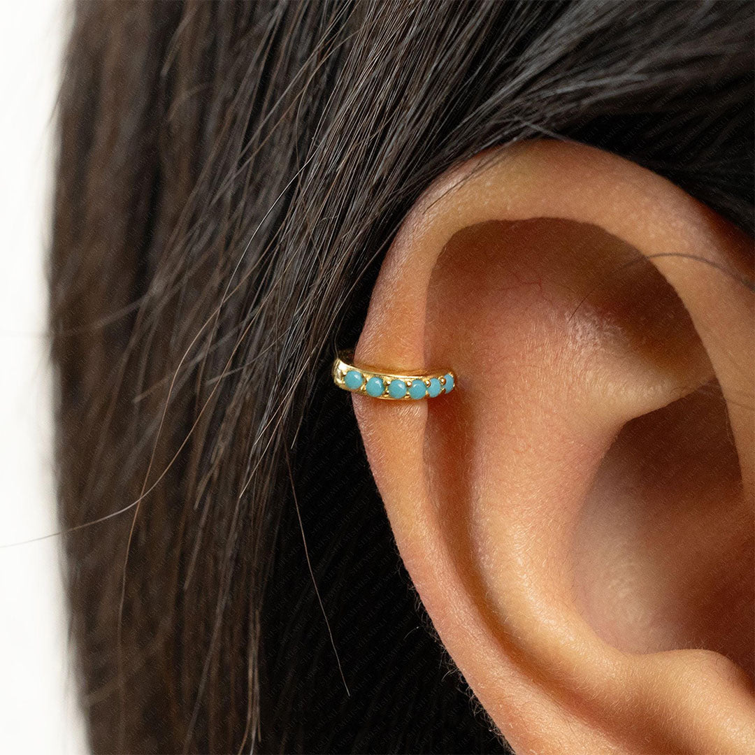 Turquoise Hoop Huggies Earrings with Dainty Design – Sleford