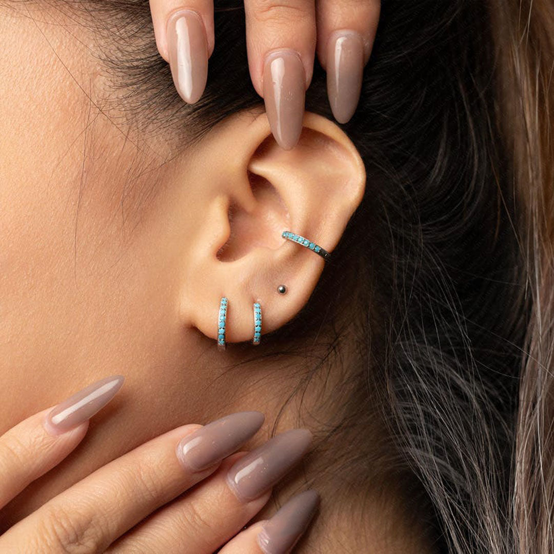 Turquoise Hoop Huggies Earrings with Dainty Design – Sleford