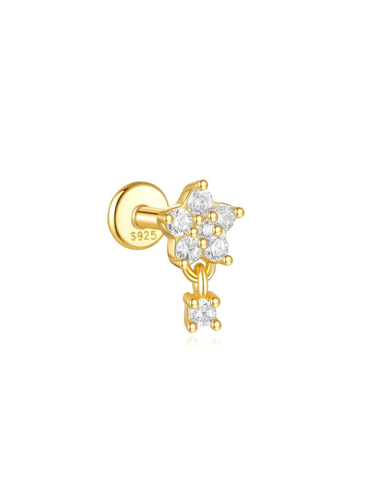 Waterproof Flower and Star Moon Stud Earrings with Cubic Zirconia - Zephora