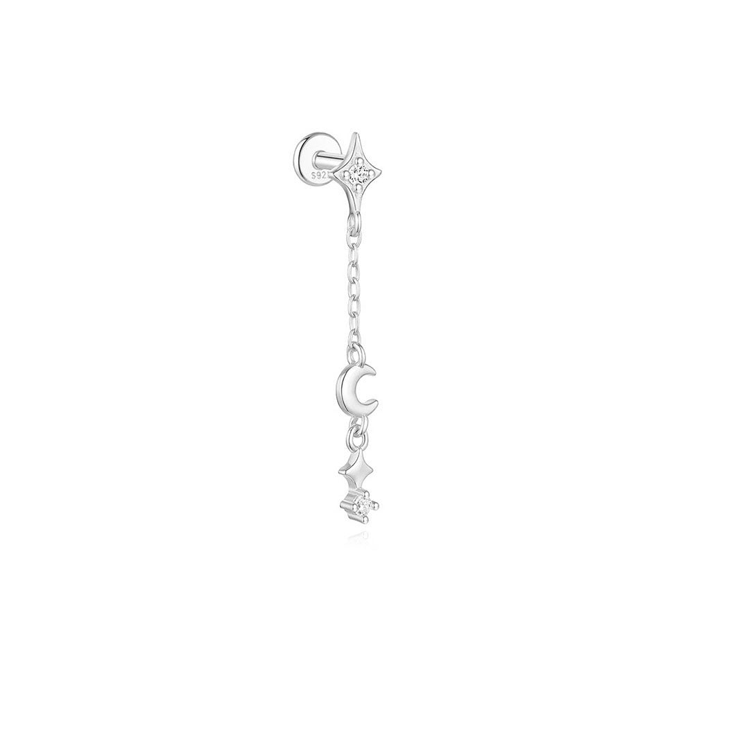 Waterproof Flower and Star Moon Stud Earrings with Cubic Zirconia - Zephora
