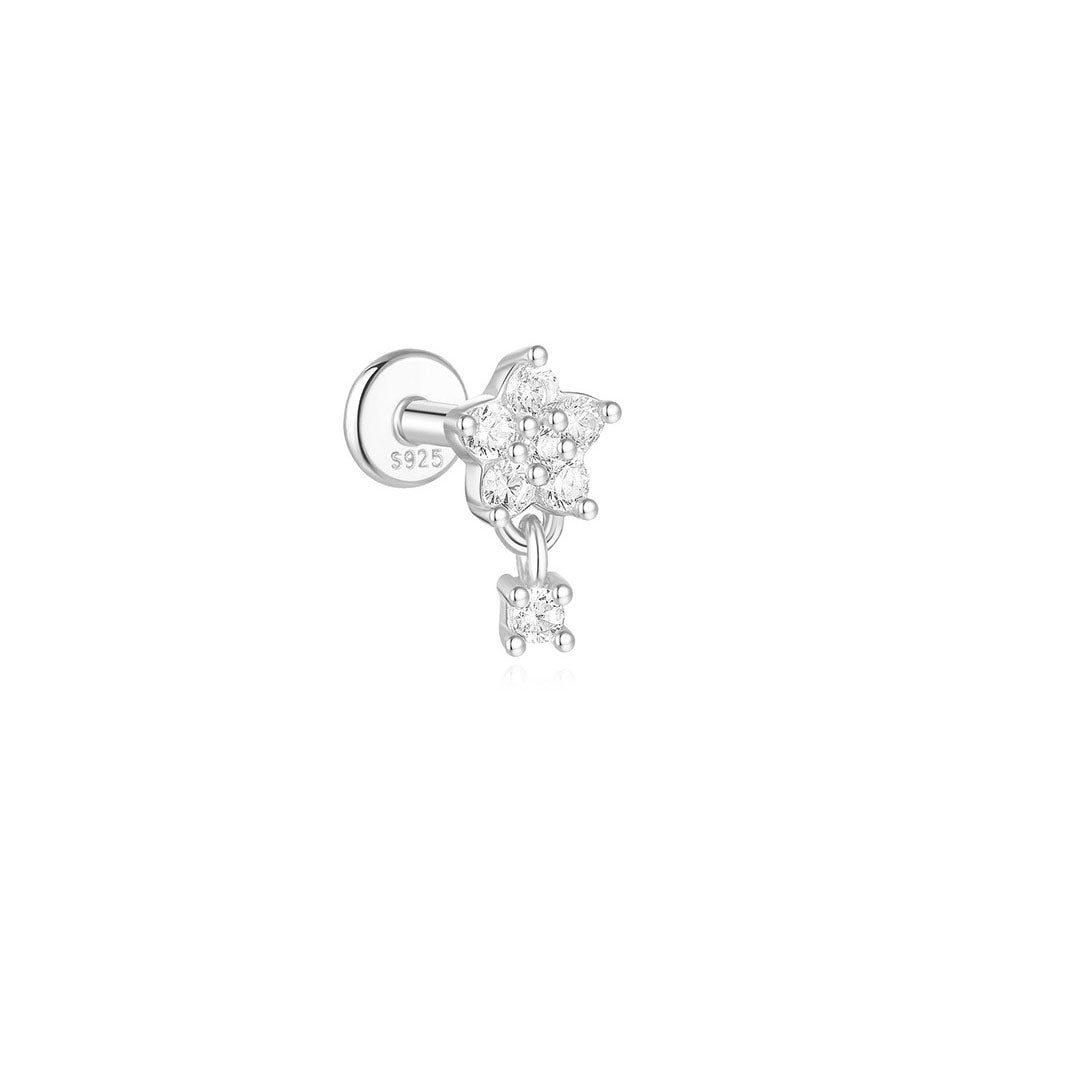 Waterproof Flower and Star Moon Stud Earrings with Cubic Zirconia - Zephora